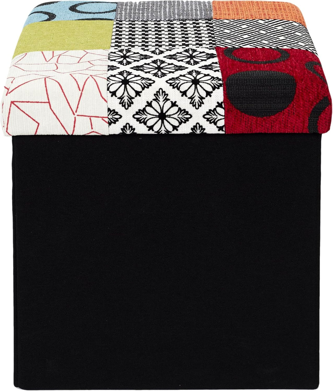 Home Deco Factory HD6506 Hocker mit Aufbewahrungsbox, zusammenlegbar, Patchwork-Design, zum Sitzen,