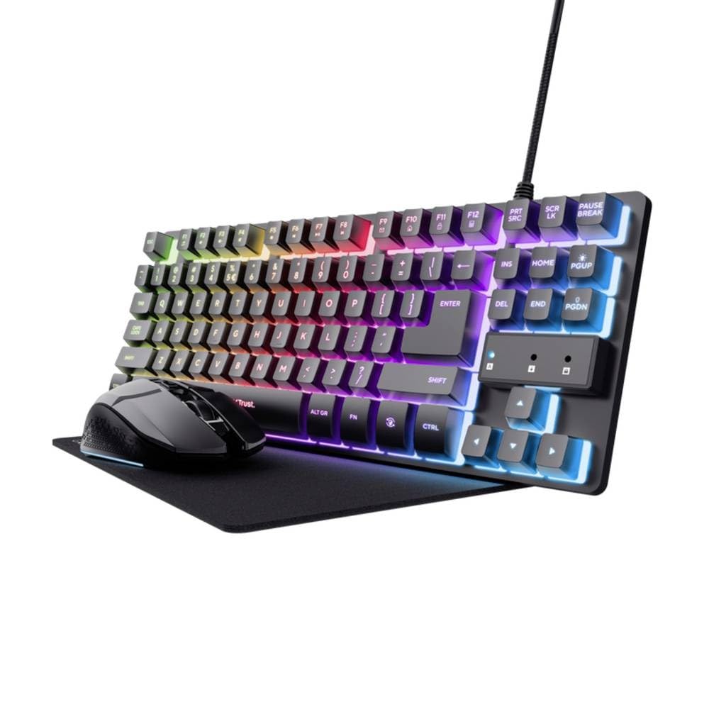 Trust GXT794 Kabelgebunden, Bluetooth® Gaming-Tastatur, Maus-Set Beleuchtet Deutsch, QWERTZ Schwarz
