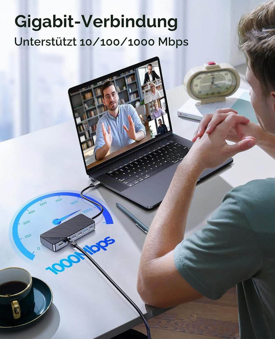 ORICO 8-in-1 USB C Docking Station mit M.2 SSD Gehäuse, USB C Hub für M.2 NVMe/SATA SSD, 10Gbps, 4K@