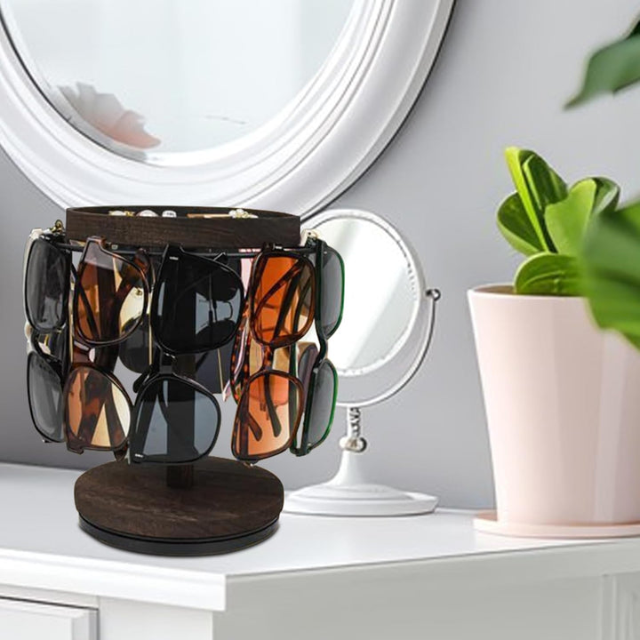 Brillenhalter | 360 Grad Drehbarer Brillenständer Mit Tablett Und Basis - Holz Brillen Display Ständ