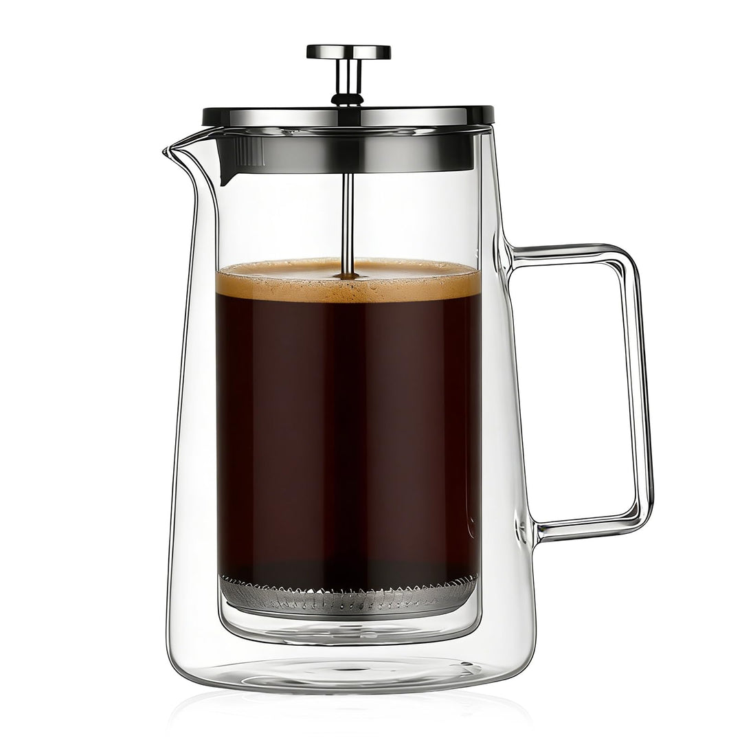 BORDEAG Kaffeebereiter Glas, 113 x 102 x 220mm French Press Edelstahl, French Press 1 Liter, Kaffeep