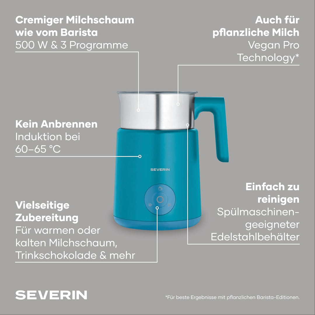 Severin Induktions-Milchaufschäumer, elektrischer Milchschäumer mit Edelstahlbehälter, kaltes und wa