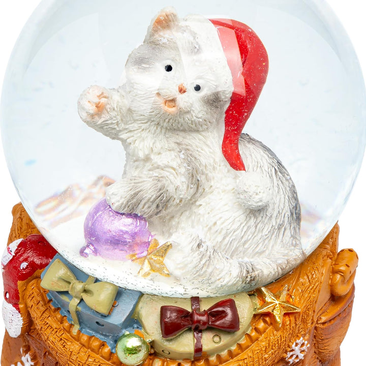 SIKORA SK33 Mittlere Glas Deko Schneekugel Katze mit Weihnachtsmütze Weihnachten Weihnachtsdeko 65mm
