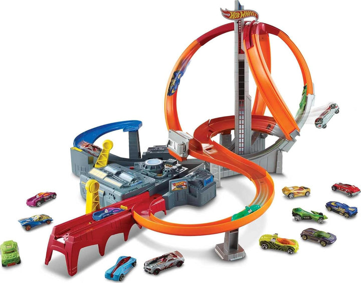 Hot Wheels Autorennbahn Mega Crash Superbahn, mit Looping Tracks und Kurven, inkl. 1 Spielzeugauto u