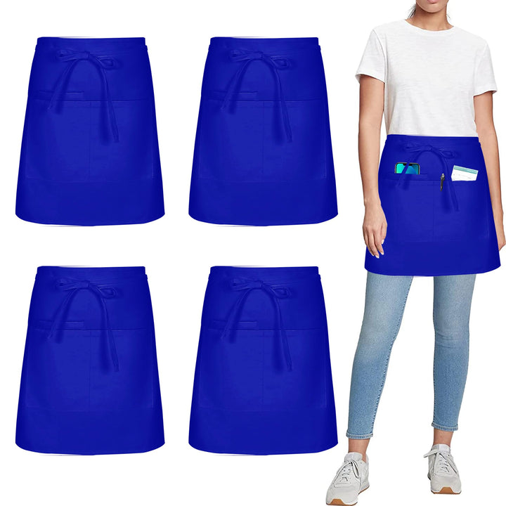 4 Stück Vorbinder Schürze, Kurz Kellner schürze mit 3 Taschen für Herren Damen Koch Küchen Grill (Po