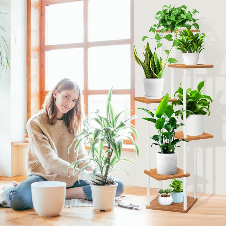YOCOMEY 6-Tier Hölzern Blumenregal Pflanzenregal, Mehrstöckig Blumenständer Pflanzenständer Blumenba