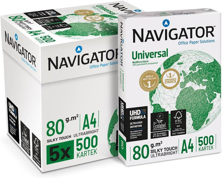 Navigator Universal Kopierpapier 80g/m² A4, weiss, Karton zu 2.500 Blatt (5x500 Blatt) Single, Singl