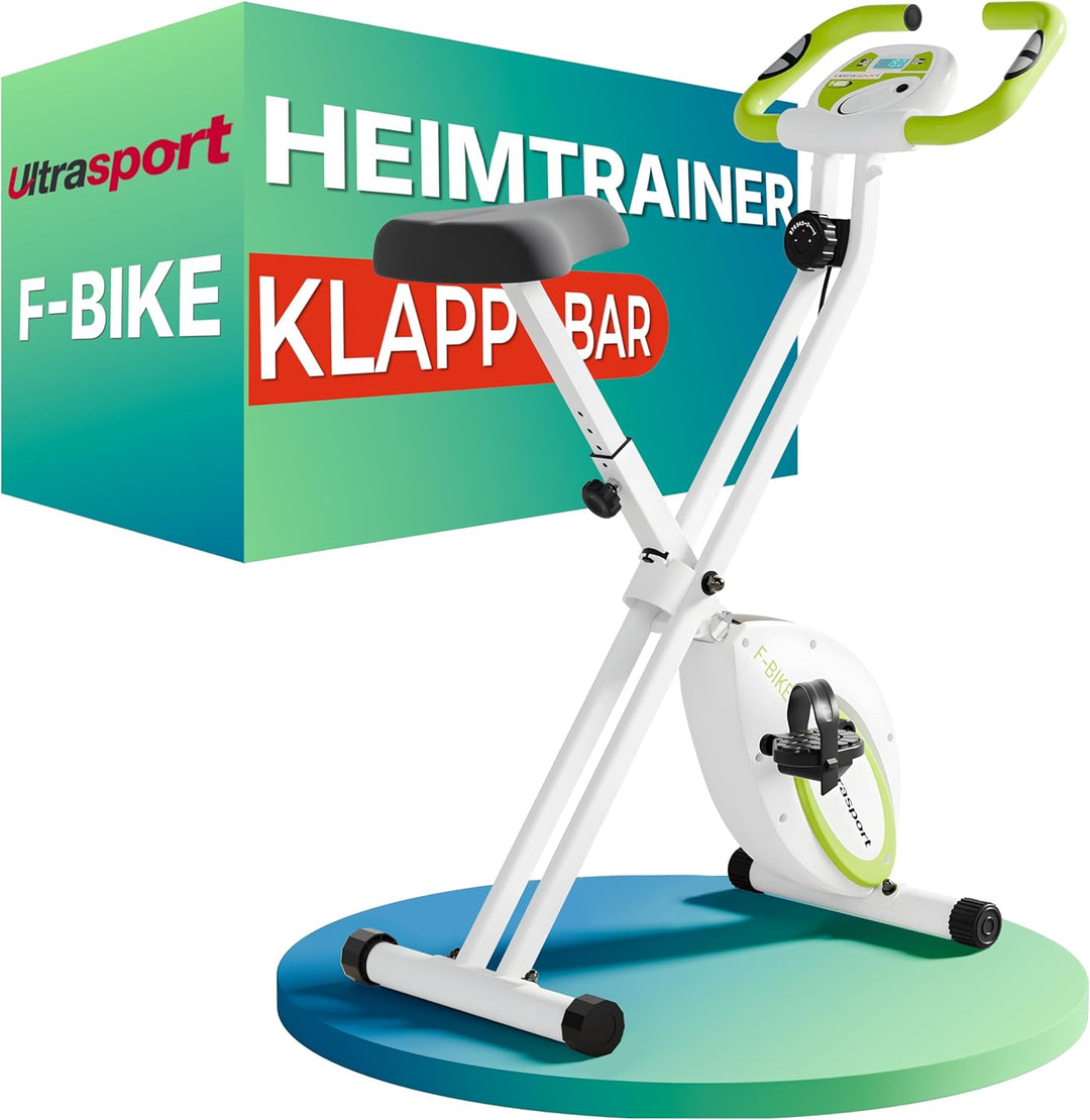 Ultrasport F-Bike, Fahrradtrainer, Heimtrainer, klappbarer Hometrainer, LCD Display, opt. Handpulsse