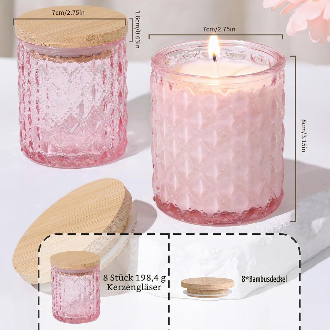 LETINE 6 Stück Kerzengläser, 200ml Rosa Kerzengläser mit Deckel, Kerzengläser zum Befüllen, Kerzengl