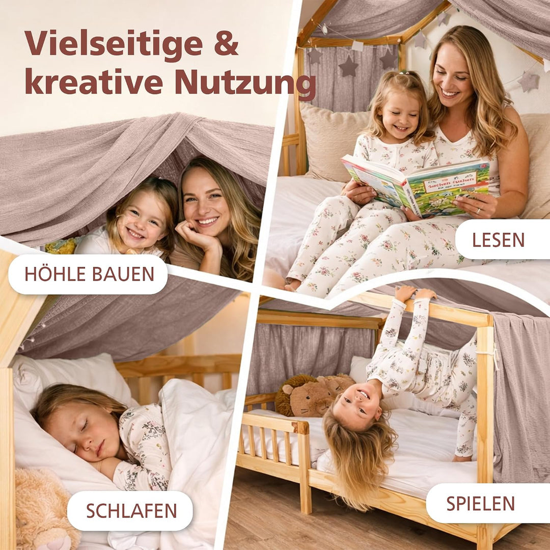 Hook Hausbett Himmel Deko Set, Betthimmel Hausbett aus Musselin - 1 Betthimmel &amp; 1 Wimpelkette, für