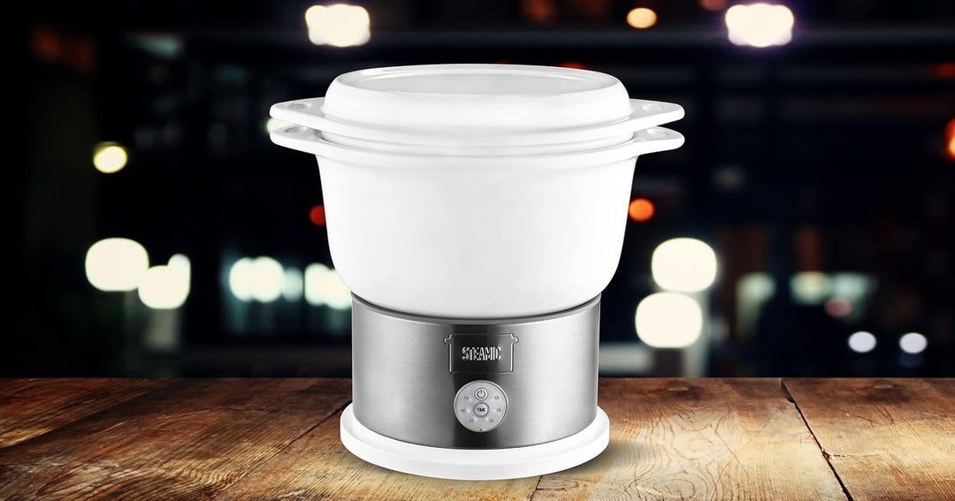 Team Kalorik elektrischer 4,5 l Keramik-Dampfgarer, 700 W, BPA-frei, Weiss/Silber, TKG DG