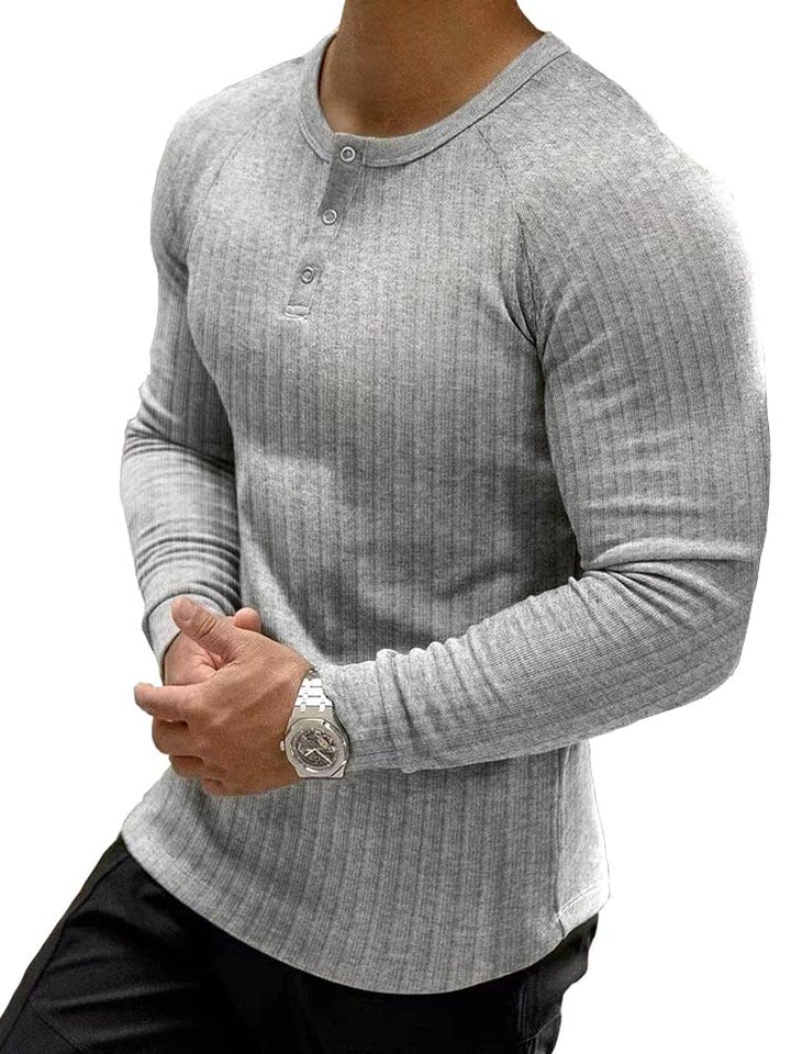 Muscle Cmdr Muscle Henley Shirt Herren Langarm, Slim-fit Langarmshirt, Freizeit T-Shirt aus Baumwoll
