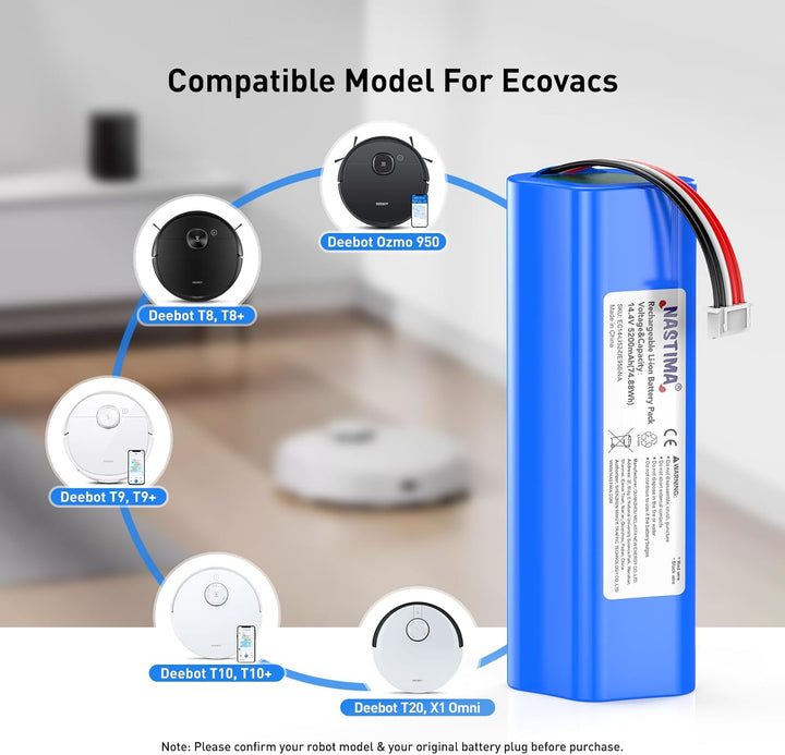 NASTIMA 14,4V 5200mAh Li-ion Ersatzakku für Ecovacs Deebot Ozmo 950, Deebot T8 T8+, Deebot T9 T9+, D