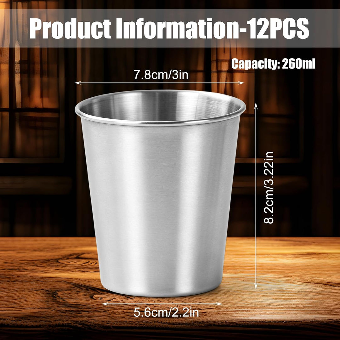 15 Stück Edelstahlbecher, 260ml Edelstahl Becher, Wiederverwendbare Wasser Tassen, Stapelbare Metall