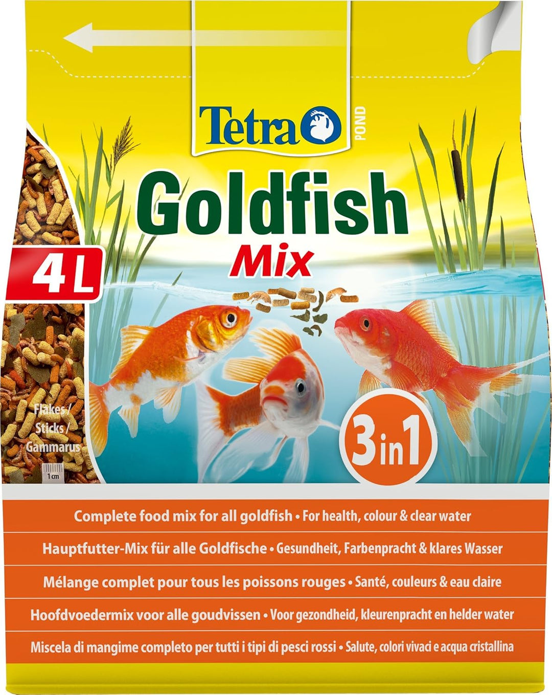 Tetra Pond Goldfish Fischfutter - 3in1 Mix mit Flocken & Pond Sticks - Fischfutter für Teichfische,