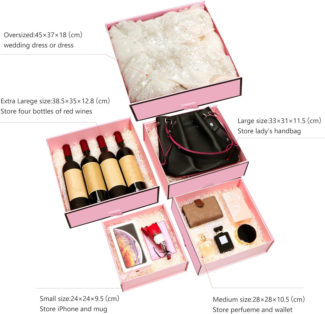 JiaWei Geschenkbox (Stil-1) 28 x 28 x 10,5 cm Mittel, Geschenkkarton mit Magnetisch Deckel und Schle