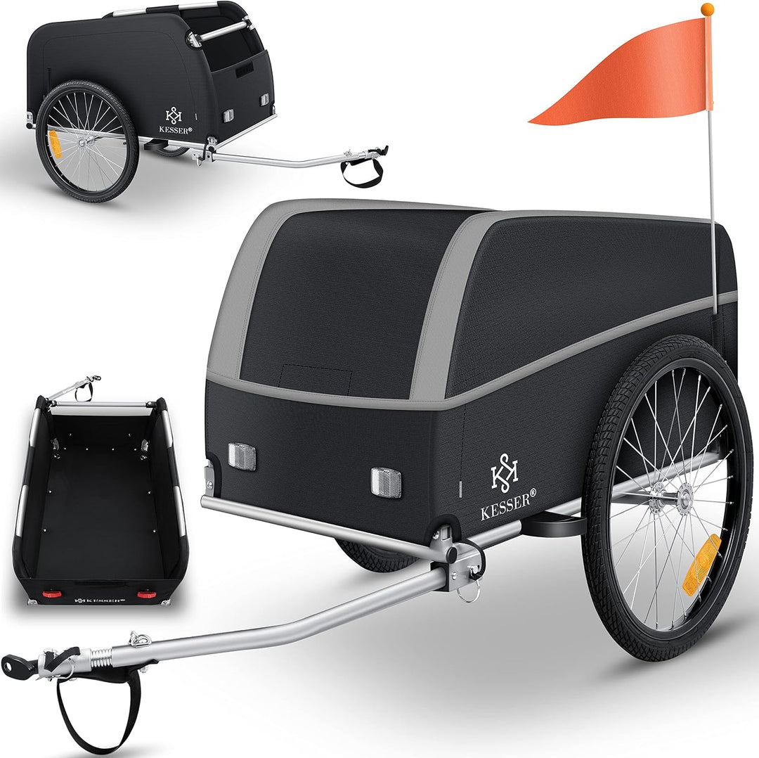 KESSER® Fahrradanhänger Lastenanhänger Transportanhänger Hochdeichsel mit Kupplung, Inkl. Abdeckung