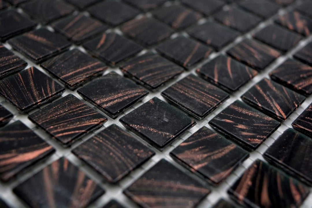 Mosaikfliese Glasmosaik Schwarz Kupfer changierend schimmernd Küchenrückwand Duschwand | 10 Mosaikma