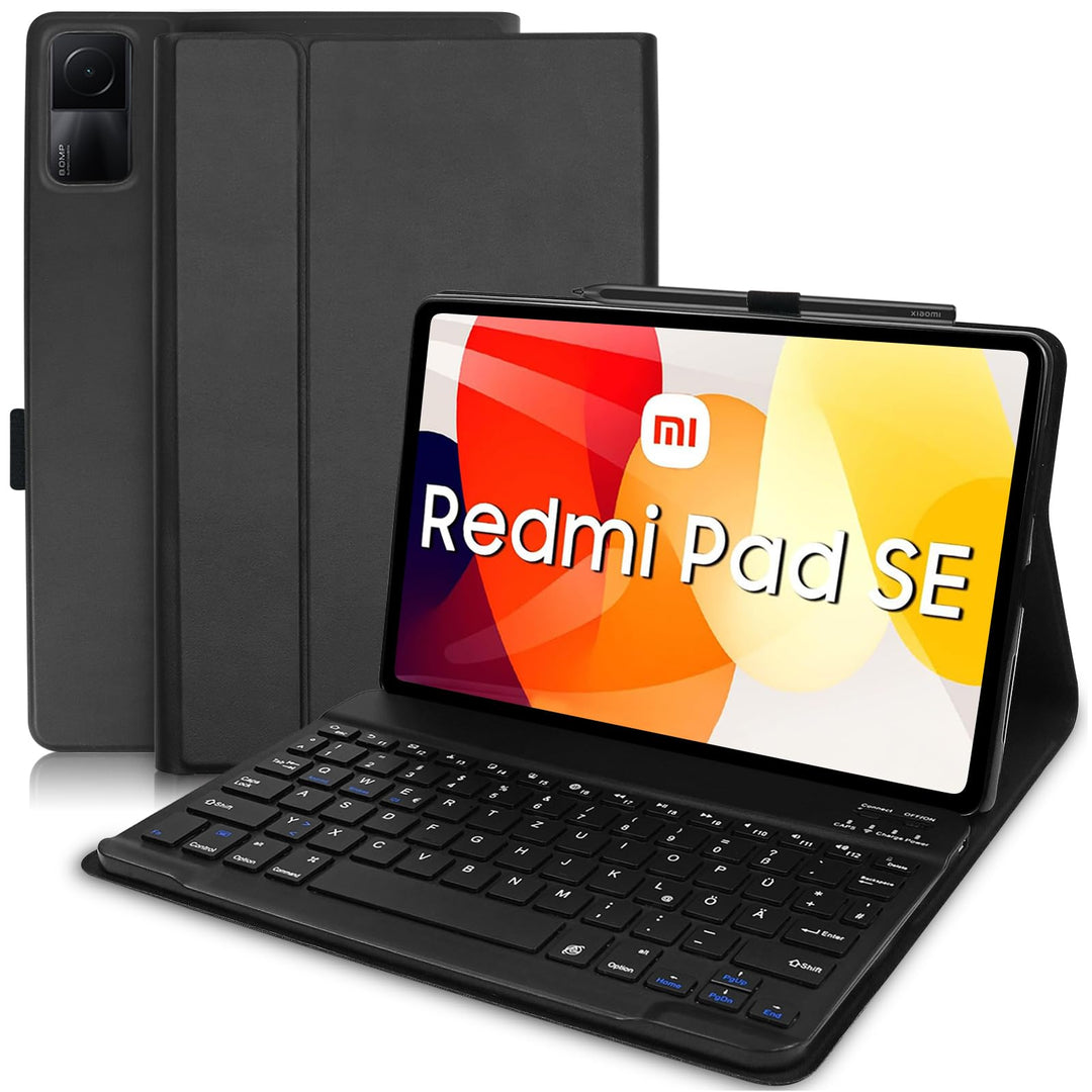 YUEJIDZ Tastatur Hülle für Xiaomi Redmi Pad SE, QWERTZ Deutsches Layout Bluetooth Schlanke Ledertasc