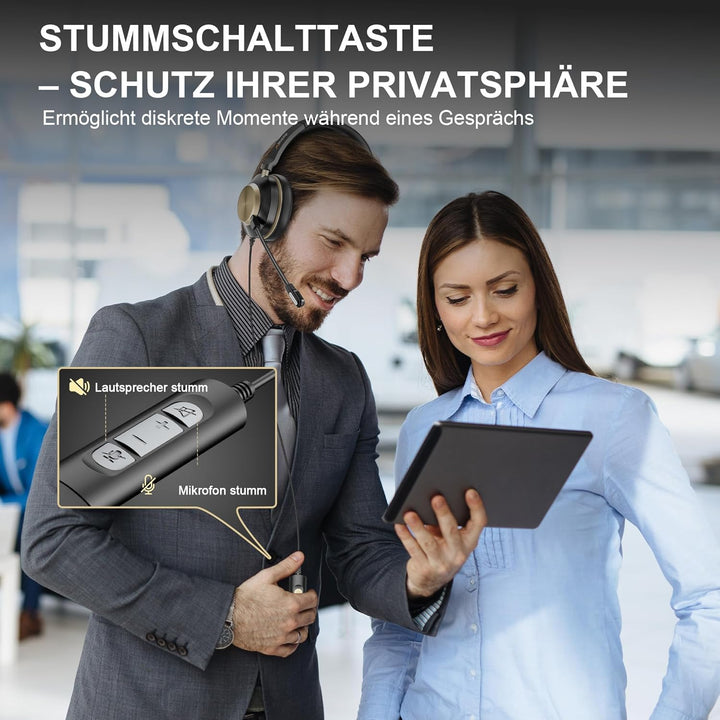 Wantek 882F Headsets mit Mikrofon Noise Cancelling und USB A 3,5mm Stecker Typ C Adapter für Call Ce