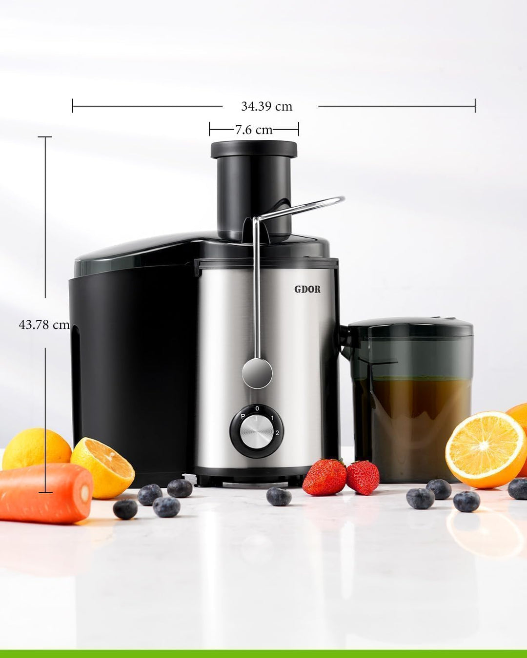 GDOR 800W Entsafter Juicer Machine aus Edelstahl 76mm Grossem Mund Entsafter Gemüse und Obst 3 Gesch