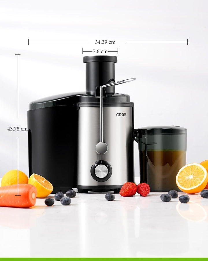 GDOR 800W Entsafter Juicer Machine aus Edelstahl 76mm Grossem Mund Entsafter Gemüse und Obst 3 Gesch