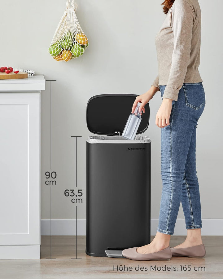 SONGMICS Mülleimer Küche, 30 Liter, Abfalleimer, Tretmülleimer, Küchenmülleimer mit Softclose-Deckel