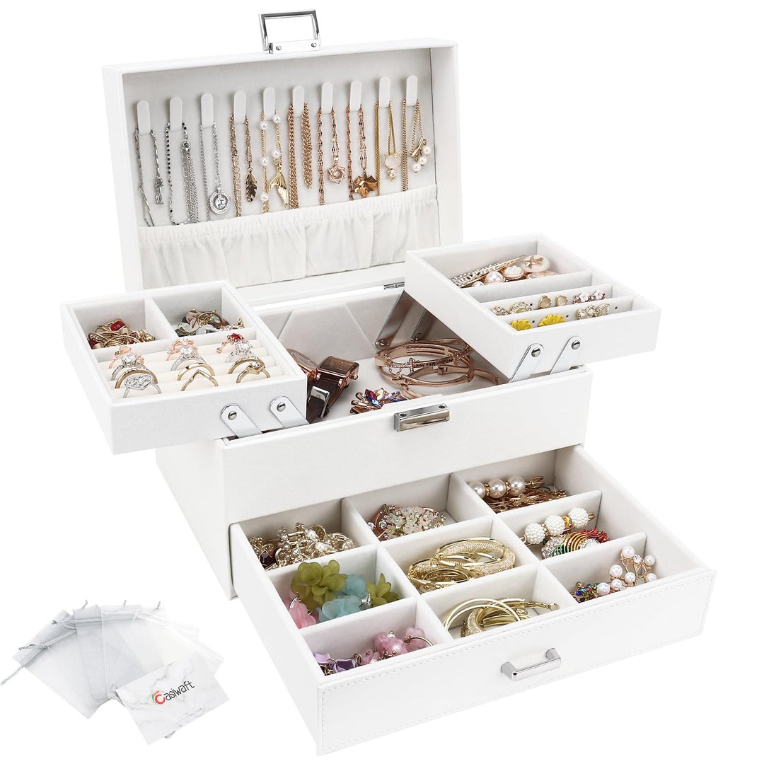 Schmuckkasten, Schmuckkästchen mit Schubladen für Damen Mädchen, PU-Leder Jewelry Box Schmuckbox Sch