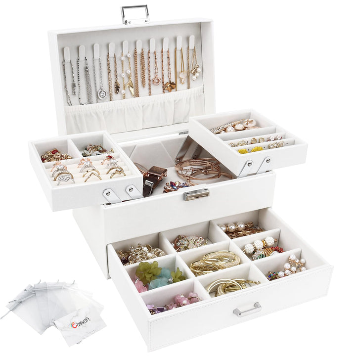 Schmuckkasten, Schmuckkästchen mit Schubladen für Damen Mädchen, PU-Leder Jewelry Box Schmuckbox Sch