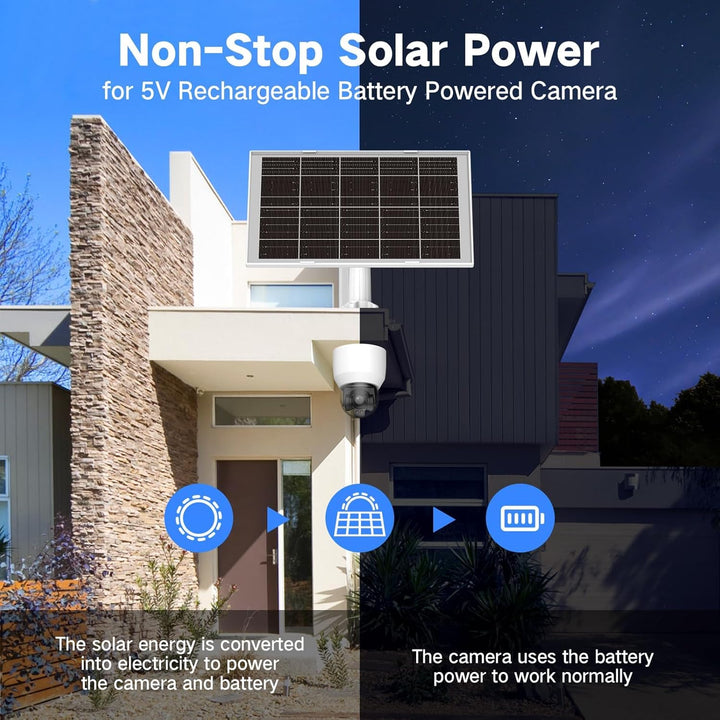 8W Solarpanel für Überwachungskamera Aussen Akku – Solar Panel mit 3‑in‑1 USB‑C/Micro/DC, inkl. 360°