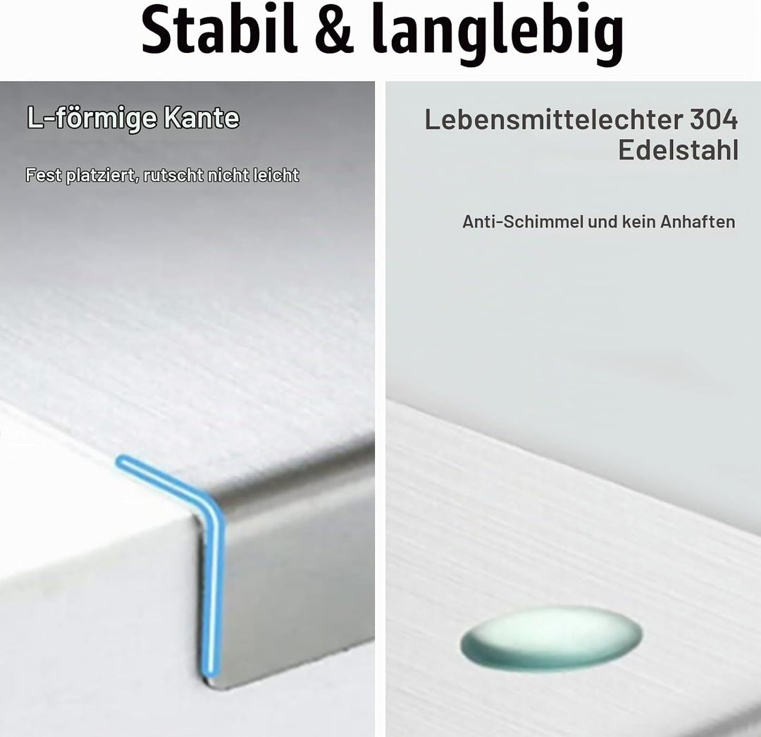 Grosses Schneidebrett aus Edelstahl 50 x 50 x 0.15 cm Doppelseitiges Schneidbretter mit Anschlagkant