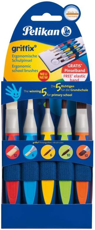 Pelikan 720250 Deckfarbkasten K12, 12 Farben + 1 Tube Deckweiss, Schul-Standard + Pinsel-Set, griffi