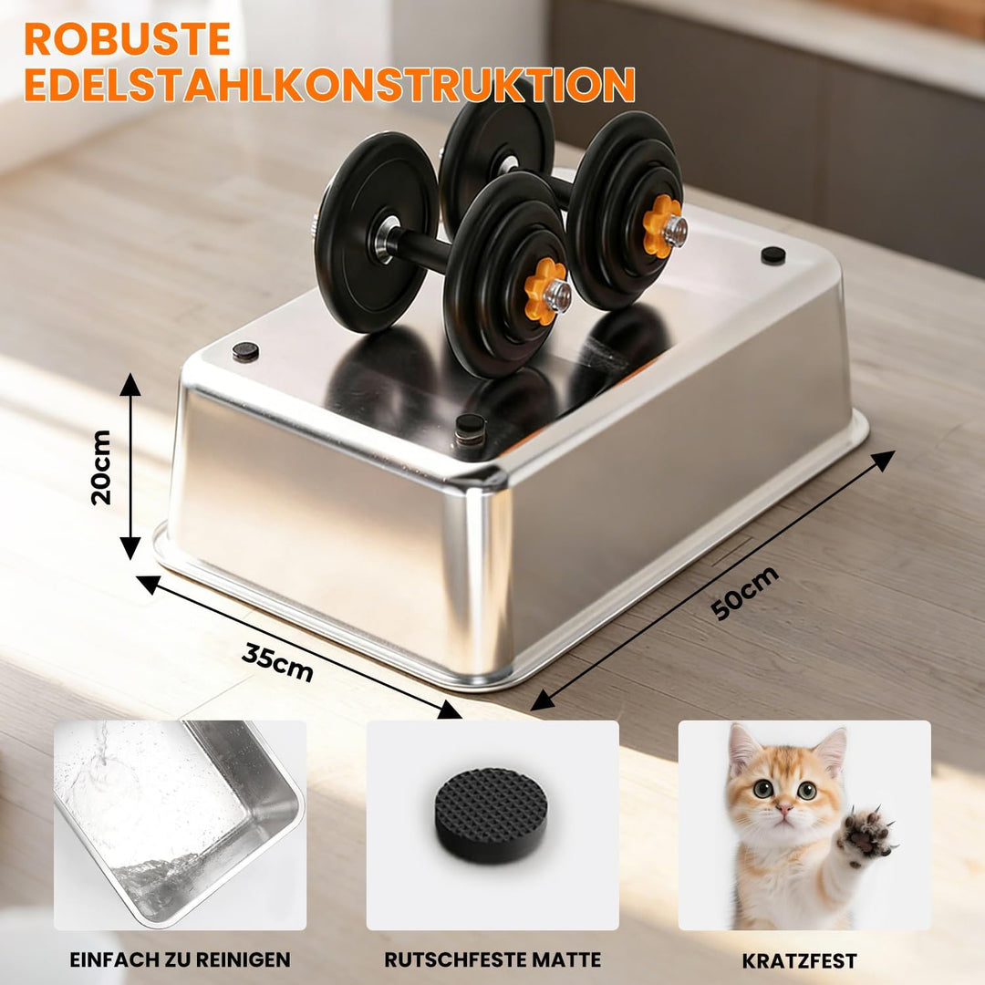 Premium Katzenklo Edelstahl, Gross Metall Katzentoilette mit Hohen Rand, Rostfrei, Antihaftbeschicht