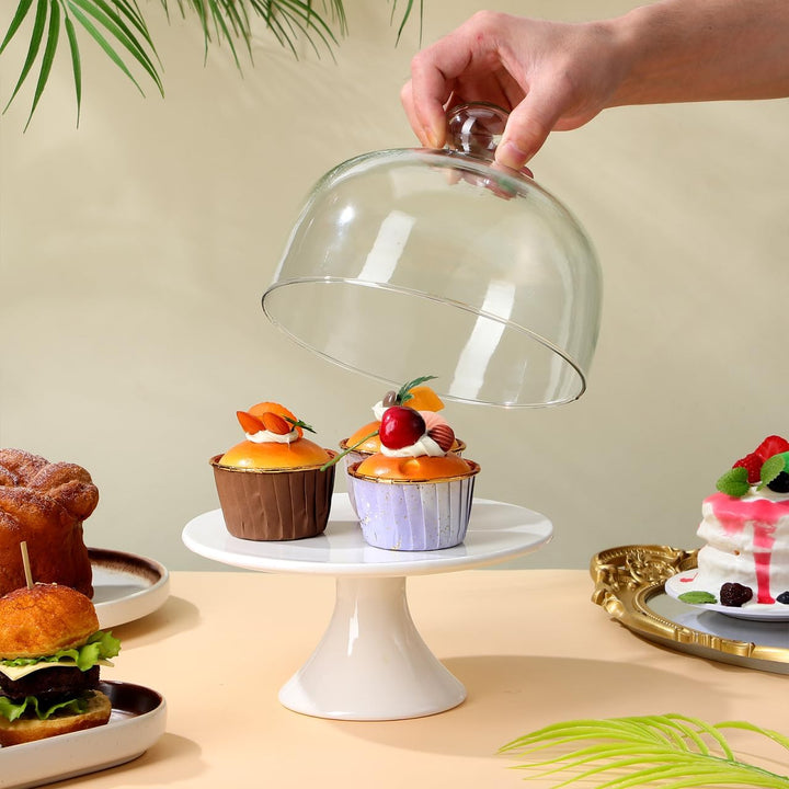 Cabilock Keramik Kuchenplatte Tortenplatte Glasglocke Teller Kuchenteller Kuchenständer Haube mit Fu