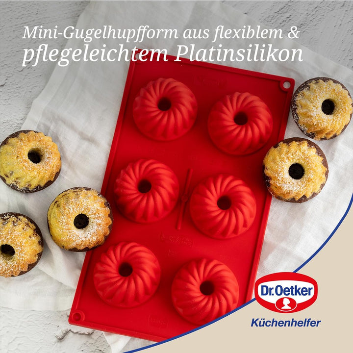 Dr. Oetker 1270 Mini Gugelhupfform 6-er Silikon Flexxibel, Gugelhupf Backform, für süsse Mini-Gugelh