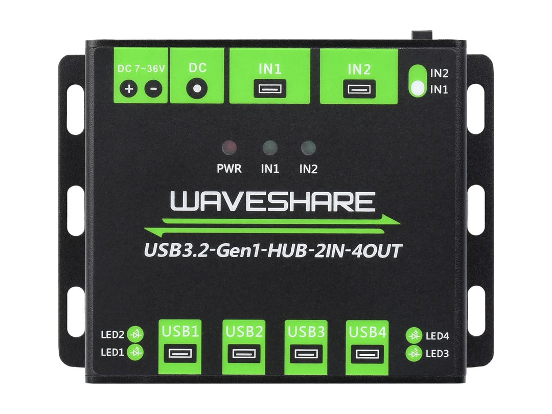 Waveshare Industrial Grade USB HUB, Extending 4X USB 3.2 Ports, Switchable Dual Hosts, Multi Protect