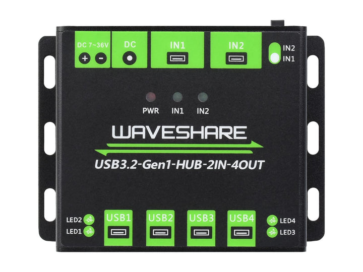 Waveshare Industrial Grade USB HUB, Extending 4X USB 3.2 Ports, Switchable Dual Hosts, Multi Protect