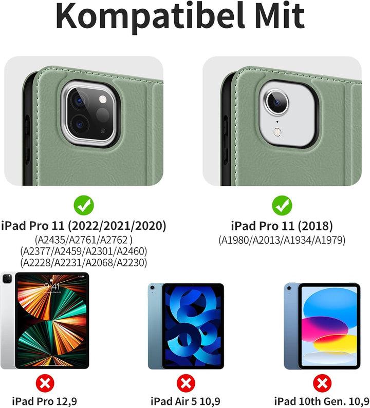 HOLIMET iPad Pro 11 Zoll Hülle 2022/2021/2020 mit Stifthalter, PU Leder Schutzhülle TPU-Rücken Stoss