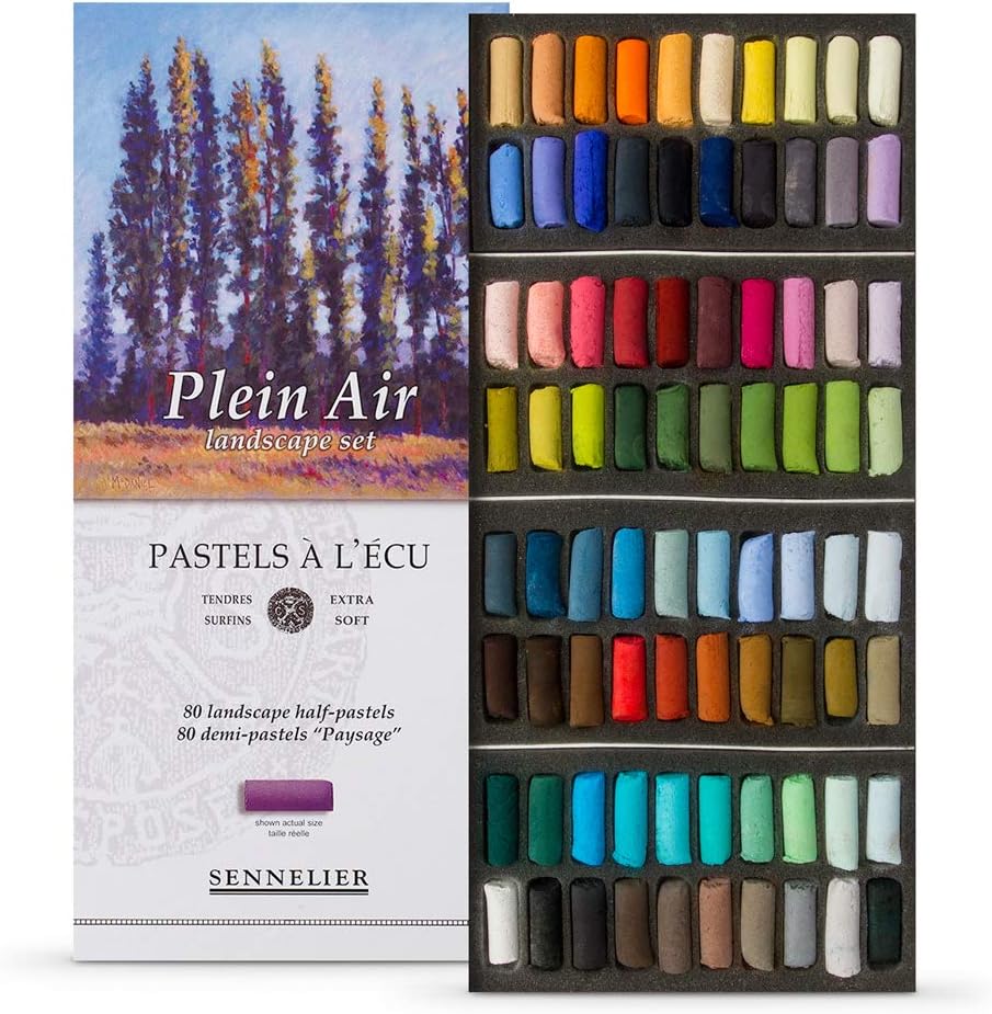 Savoir-Faire Sennelier Soft Pastellkreide, halbes Stick-Set, 80 Stück Halbe Stäbchen Landschaftsfarb