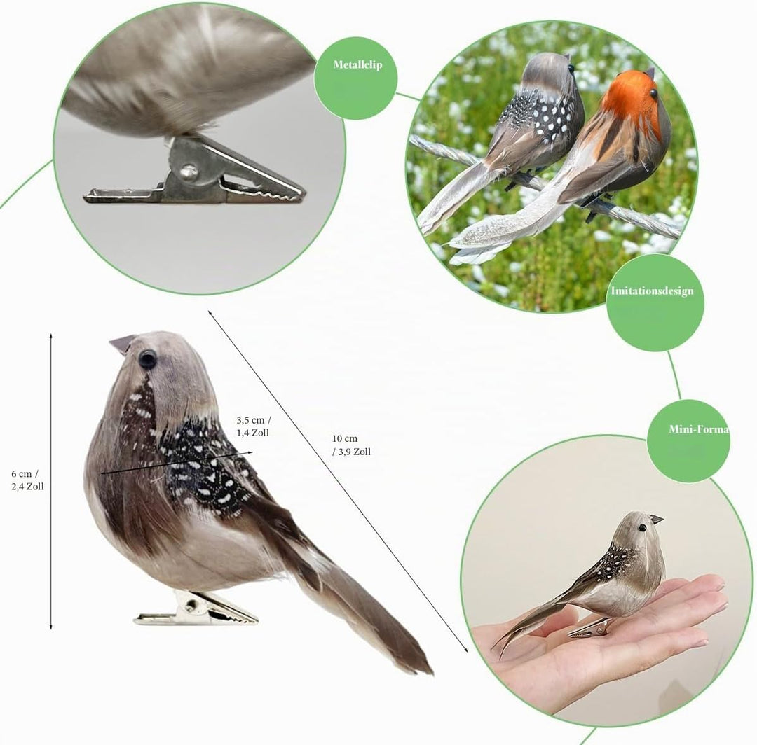 lwingflyer 12 Stück Künstliche Vögel Naturgetreu Deko Spatz Weihnachten Deko Vogel mit Clip für Gart