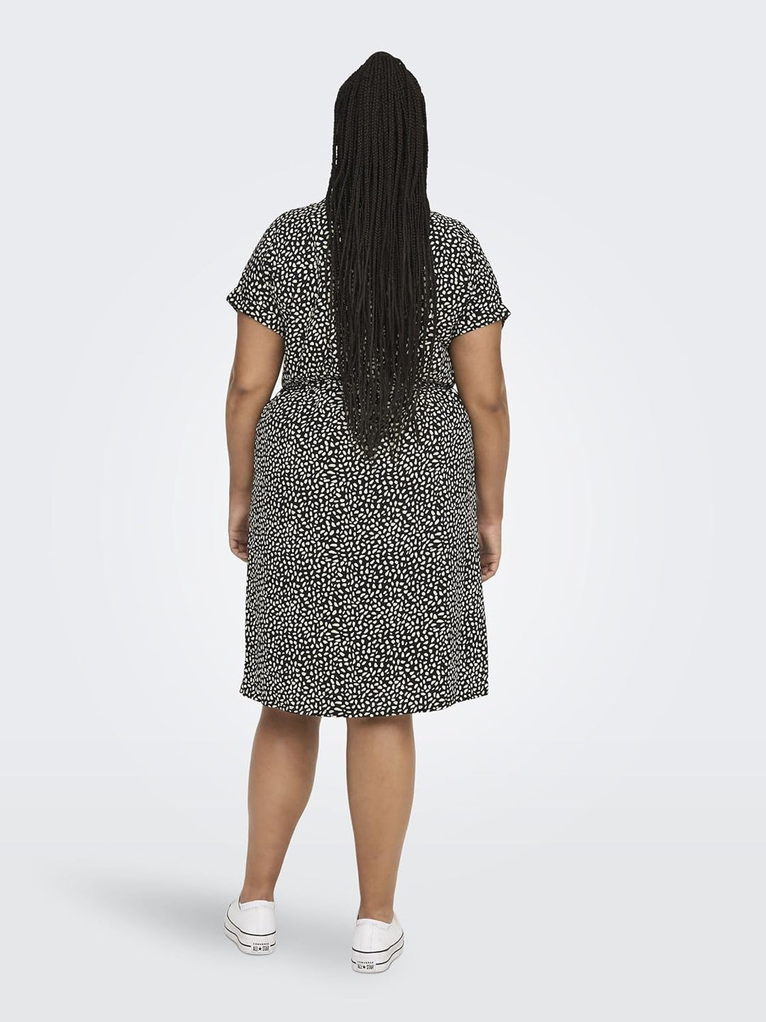 ONLY Damen Cardiega Ss Blk Shirt Dress WVN Noos Kleid 44 Grosse Grössen Black/Aop:cloud Dancer Graph