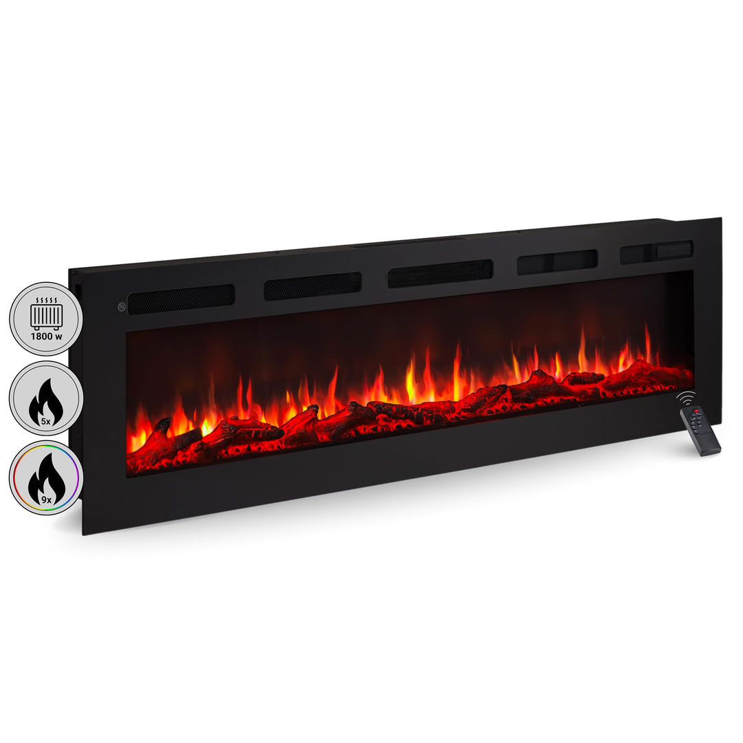 BALDERIA Leif 60" Elektrokamin - Elektrischer Stand-, Wand- oder Einbaukamin mit Heizung 1000/2000 W