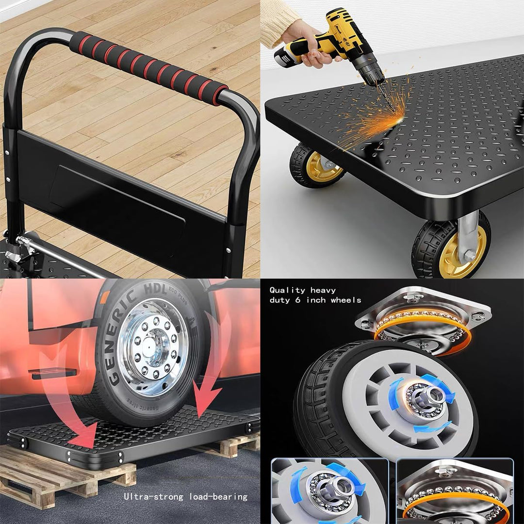 Platform Trucks Industrial Trolley 90x60cm Portable Moving Cart Large Flatbed with Wheels 2200kg. Lo