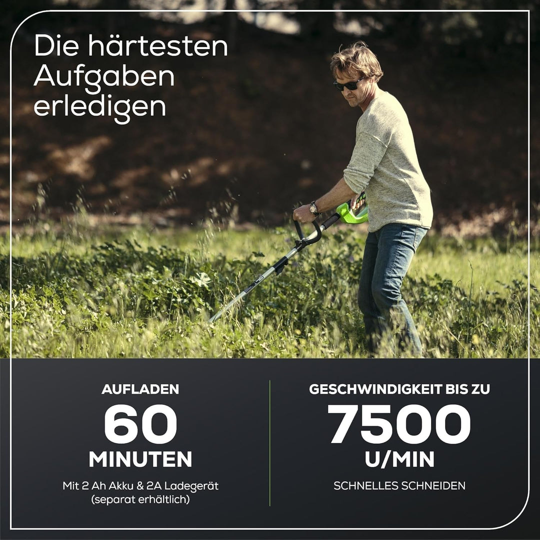Greenworks 40V Akku Rasentrimmer für mittelgrosse Gärten, höhenverstellbar, 30 cm Schnittbreite, aut