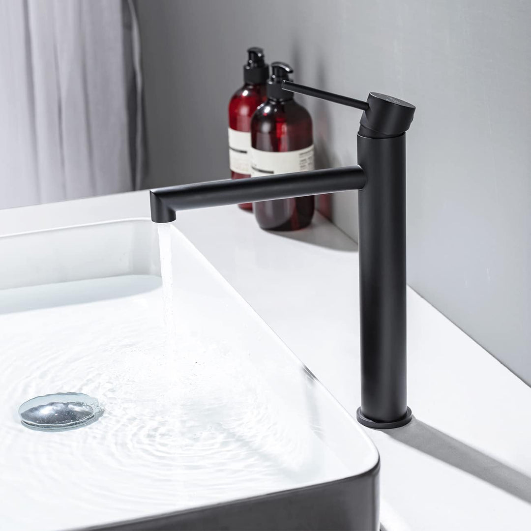 ONECE Schwarz Wasserhahn Bad hoch Armatur für Aufsatzwaschbecken, Waschtischarmatur hohe Mischbatter