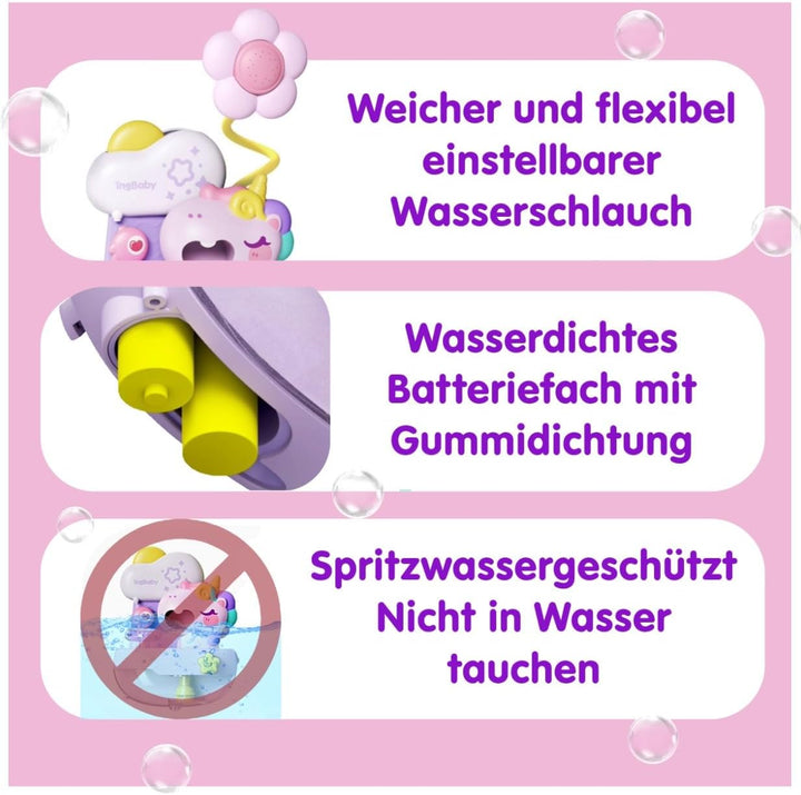 Schaum-Einhorn mit Babydusche, Badespielzeug mit Seifenblasen, Badewannenspielzeug, Baby Wasserspiel