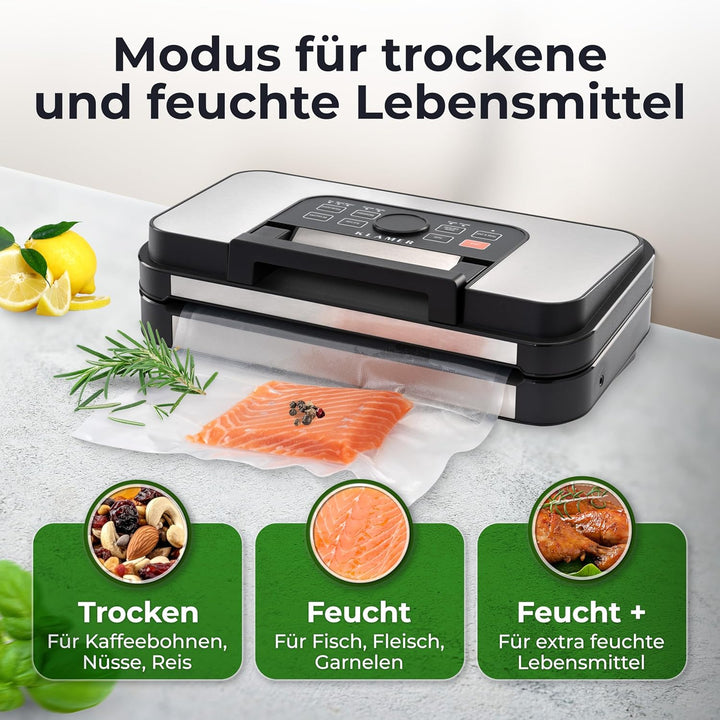 KLAMER Vakuumierer Pro 125 – Vakuumiergerät mit doppelter Versiegelung, 10 Modi für trockene & feuch