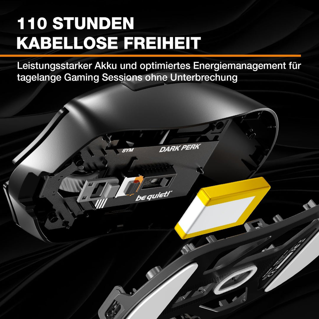 be quiet! Dark Perk Sym PC Maus, 55 g leicht, extrem Lange Akkulaufzeit, 8.000 Hz Abtastrate, PixArt