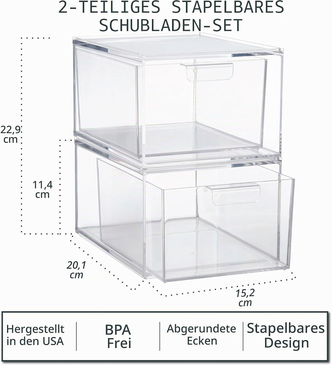 STORi US Acrylic® Audrey 2er-Pack kleine stapelbare Kosmetik-Organizer Schubladen 4-1/2\" Tall Drawe