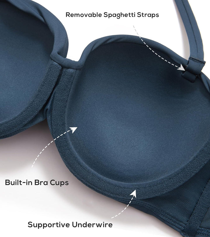 DOBREVA Damen Strapless Bikini Top Lt080 Trägerlos 70F Abzeichen Blau, 70F Abzeichen Blau